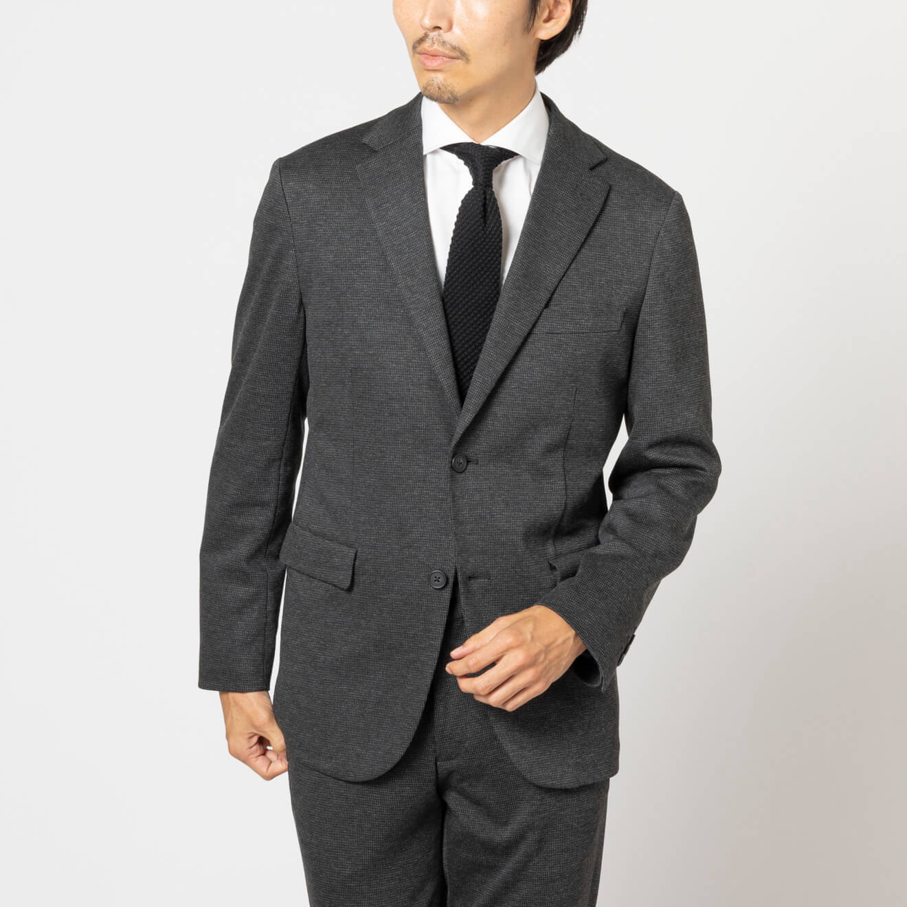 ハイゲージニットセットアップジャケット チャコール千鳥