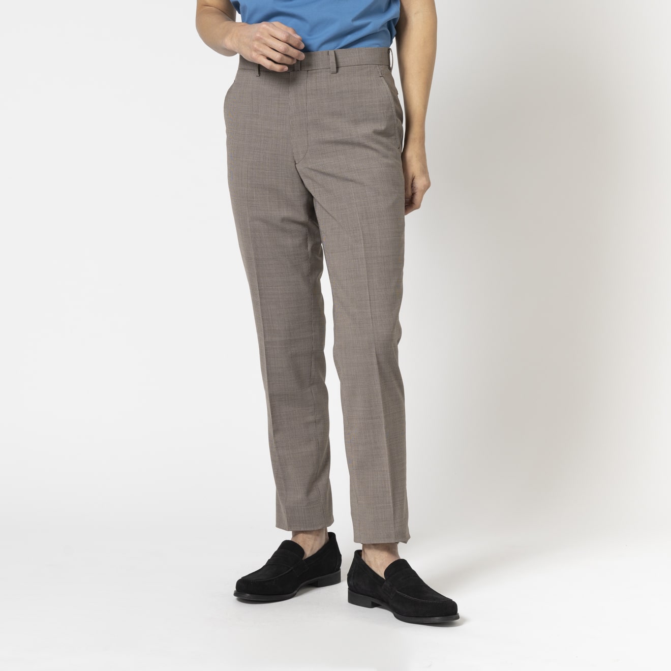 TRAVELER LIGHT WASH / ノータックパンツ ブラウンマイクロチェック