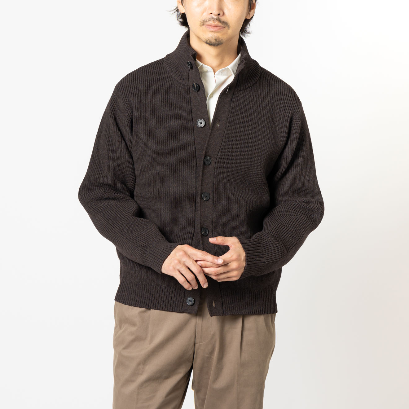 オンリーグリーン / スタンドカラーカーディガン ブラウン