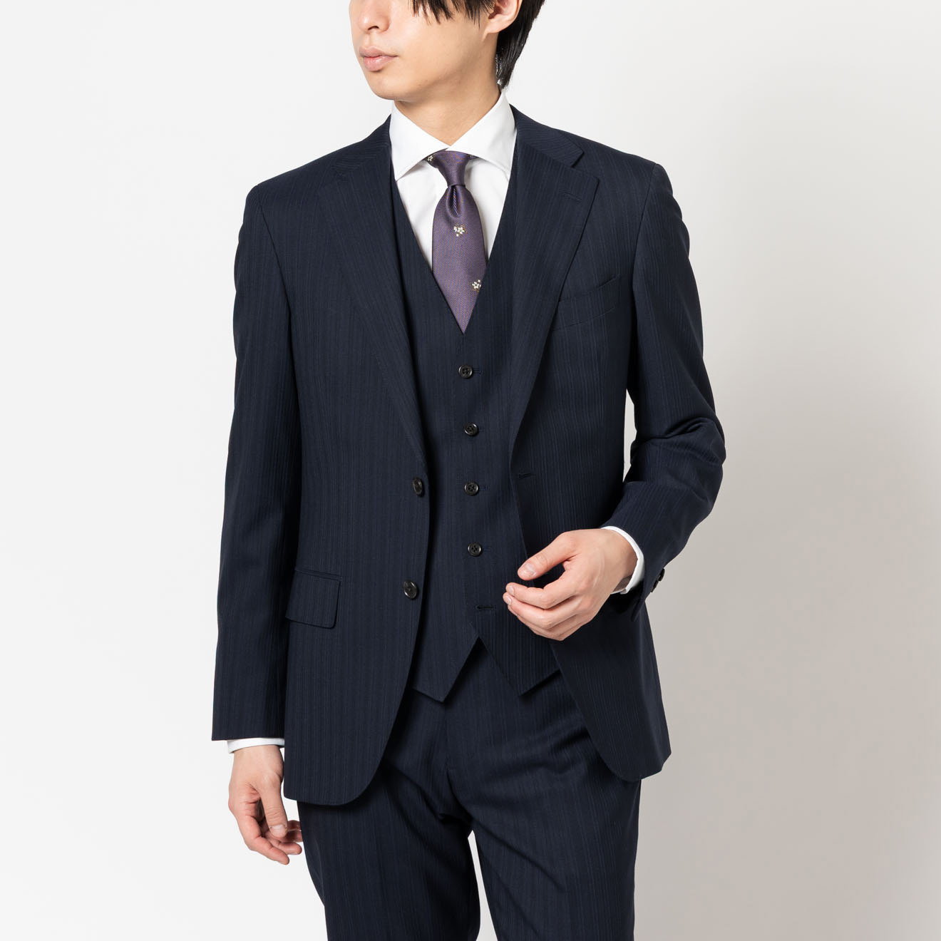 3ピース / ストレッチ ネイビーストライプ