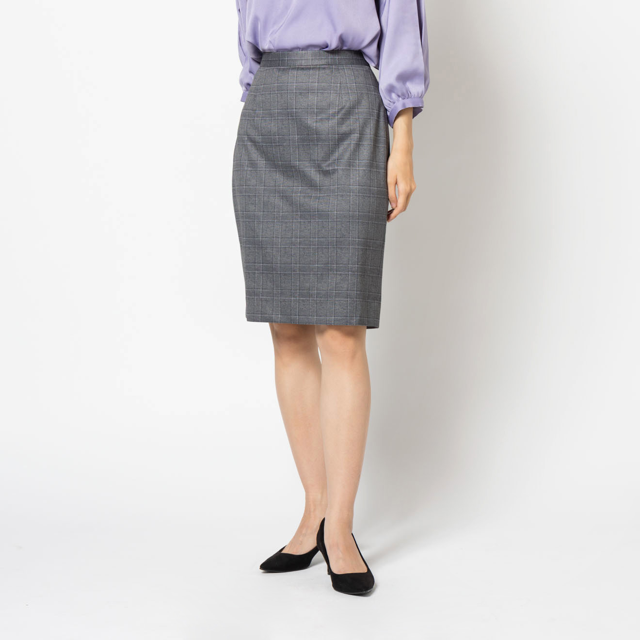 トラベラージャージー / タイトスカート ライトグレー チェック